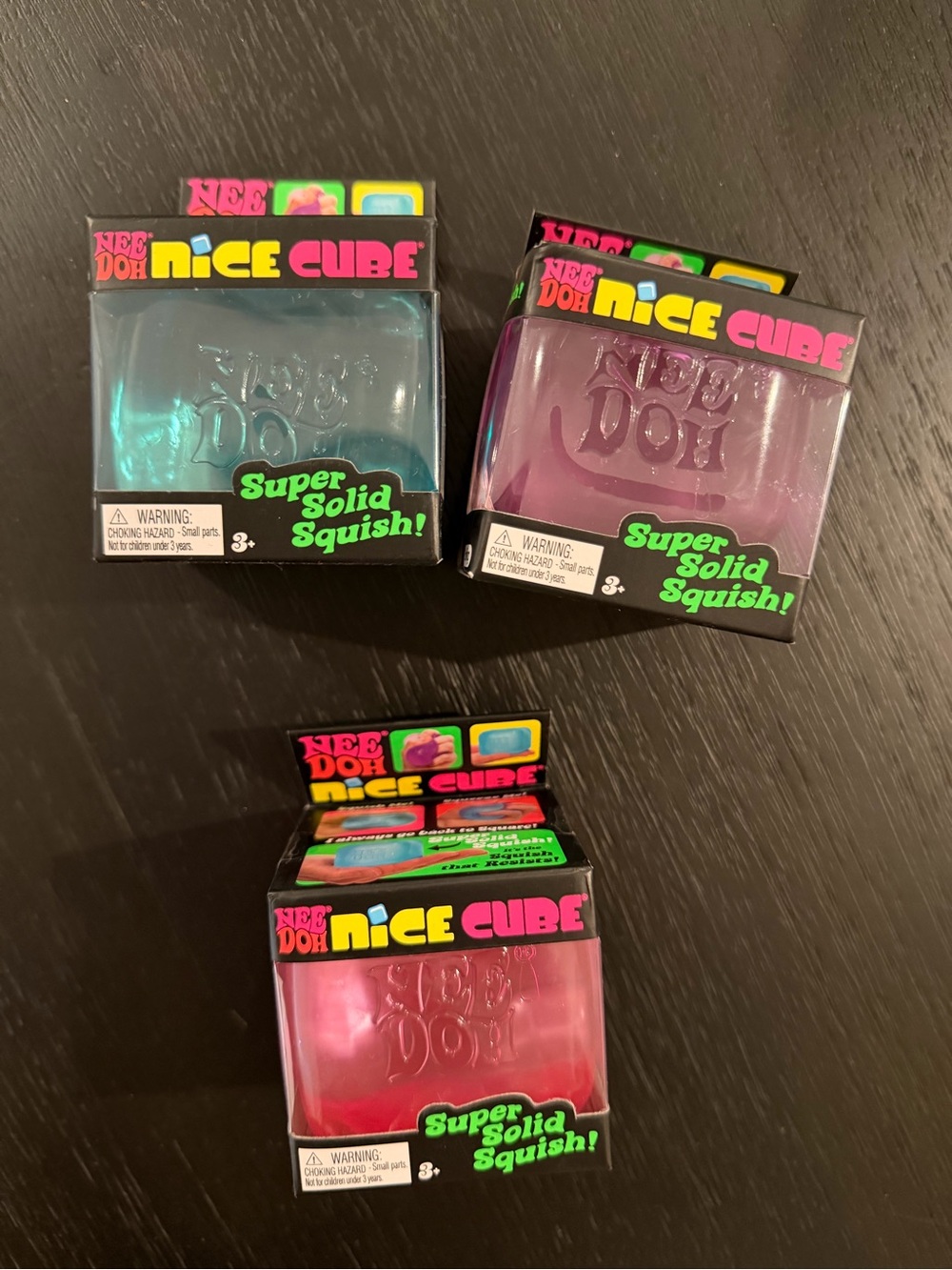 Needoh Nice Cube Super Solid Squish! - Pink, Purple, Blue set of 3 authentic